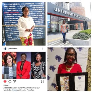 Collage of Cynthia and the opportunities she won, 2016 - 2018 Cynthia KImola
